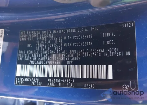 2022 Toyota Corolla Cross Xle z USA, uszkodzony, nr VIN 7MUDAABG0NV004896